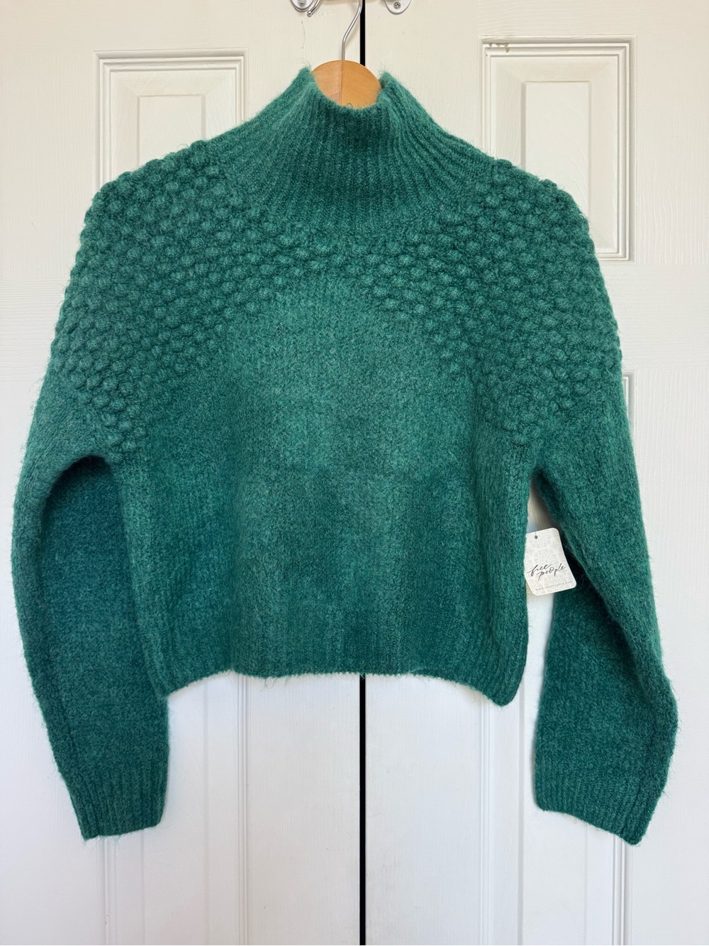 NWT Free People Bradley Mock Neck Bobble Knit Pullover Alpine Heather Green